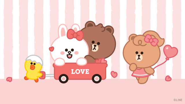LINE FRIENDS characters with a small red car